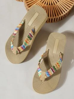 Women Multicolor Braided Beach Flip-Flops -Zolucky Sales Store 921042c50e5a4f97c6fc87c79f46eea3