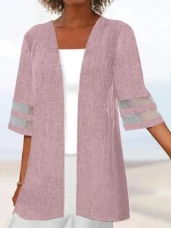 Casual Wrap Plain Loose Mesh Striped Patchwork 3/4 Sleeves Kimono -Zolucky Sales Store 923b6092283c12fc5a33fcc3da8ebfd9