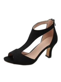 Black Suede Cutout Strap Peep Toe Mid Heel Sandals -Zolucky Sales Store 927100ffc1b59422c8441ad7498ccf83