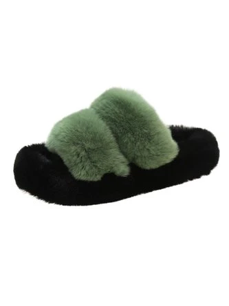 Casual Color Block Double Strap Fluffy Slippers 7 Casual Color Block Double Strap Fluffy Slippers - Image 7