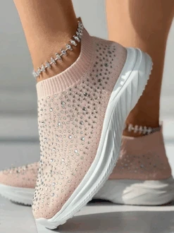 Casual Plain Hot Drilling Mesh Fabric Flyknit Sneakers -Zolucky Sales Store 92a55a80fe77197096ea167522214f5c