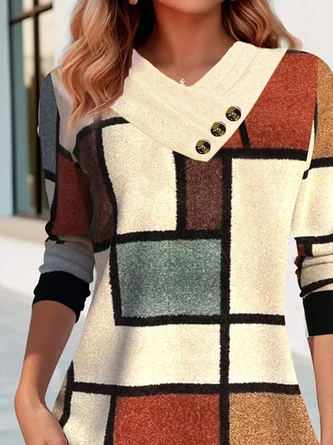 Plus Size Daily Knitted Loose Abstract Graphic Casual Long Sleeve T-Shirt 2 Plus Size Daily Knitted Loose Abstract Graphic Casual Long Sleeve T-Shirt - Image 2