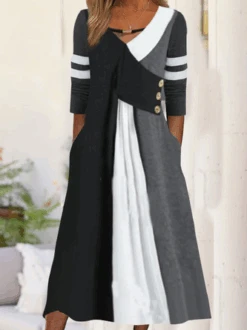 Jersey Loose Color Block Dress -Zolucky Sales Store 937fc579ea03175a243d126819a7bde4