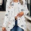 Floral Lapel Collar Casual Knitted Kimono
