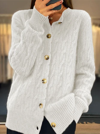 Yarn/Wool Yarn Crew Neck Casual Cardigan 2 Yarn/Wool Yarn Crew Neck Casual Cardigan - Image 2