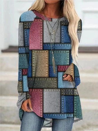 Color Block Casual Long Sleeve Loose T-Shirt TUNIC 1 Color Block Casual Long Sleeve Loose T-Shirt TUNIC