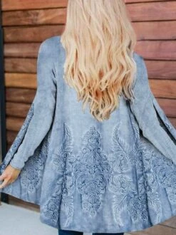 Casual Vintage Random Print Jersey H-Line Long Sleeve Kimono