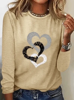 Heart/Cordate Print Valentine's Day Loose Casual Jersey Crew Neck Long Sleeve T-Shirt -Zolucky Sales Store 955266bd1e03632c60444a07c028b18f