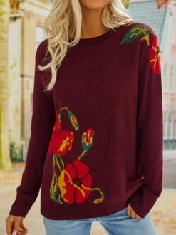Floral Long Sleeve Sweater -Zolucky Sales Store 955a8d23cd7ded43a1e1cf62d79d24da