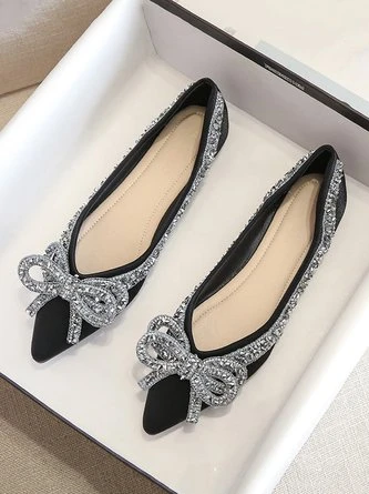 Sparkling Rhinestone Bowknot Fashion Flat Shallow Shoes 1 Sparkling Rhinestone Bowknot Fashion Flat Shallow Shoes