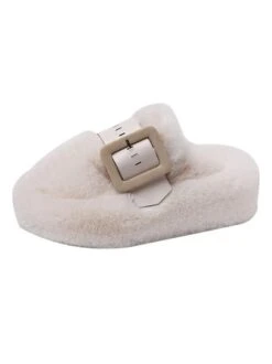 Color Block Buckle Warmth Fluffy Toe-covered Slippers -Zolucky Sales Store 959a3d0d5cc323a1418ac9f84633c04f