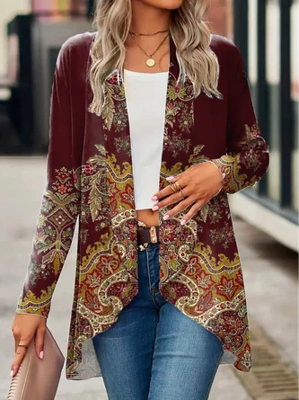 Vintage Ethnic Print Casual Loose H-Line Jersey Long Sleeve Kimono 4 Vintage Ethnic Print Casual Loose H-Line Jersey Long Sleeve Kimono - Image 4