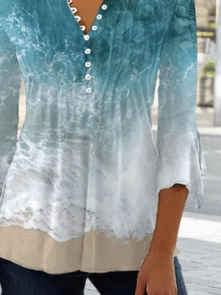 Buttoned Notched Random Print Casual Tunic Top -Zolucky Sales Store 9616adecde28a2b90920e2b3fa8afa67