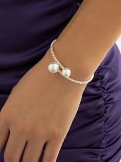 Elegant Imitation Pearl Rhinestone Cuff Bracelet