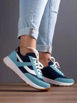 Casual Color Block Mesh Fabric Paneled Lace-Up Sneakers