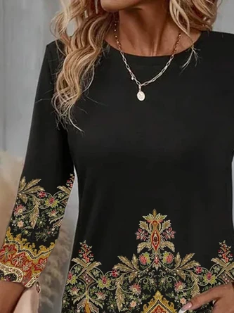 Plus Size Ethnic Daily Casual Loose H-Line Long Sleeve T-Shirt 2 Plus Size Ethnic Daily Casual Loose H-Line Long Sleeve T-Shirt - Image 2