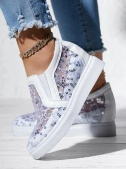 Sequins Floral Embroidered Lace Paneled Slip-On Wedge Shoes -Zolucky Sales Store 96e9dcbd838eeea59c87c0ad0caea976