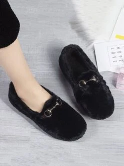 Casual Metal Decor Warmth Furry Slip On Shoes -Zolucky Sales Store 974d11bbfd47154fa67a0715100b8d57