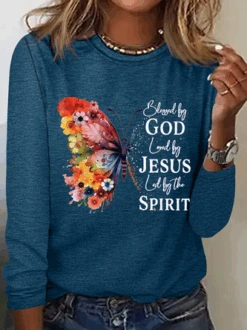 Blessed By God Loved By Jesus Led By The Spirit Cotton-Blend Casual Butterfly Print Long Sleeve Shirt -Zolucky Sales Store 98411df503f27a7e8f4a11e44a744c39