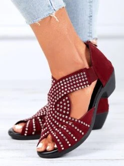 Black Rhinestone Hollow Peep Toe Chunky Heel Dress Sandals -Zolucky Sales Store 987d07359182afd8c913660645fbcdbd