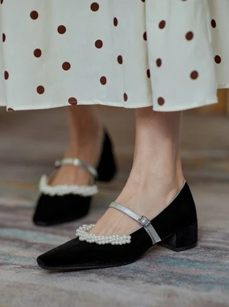 Elegant Imitation Pearl Decor Block Heel Mary Jane Shoes 1 Elegant Imitation Pearl Decor Block Heel Mary Jane Shoes