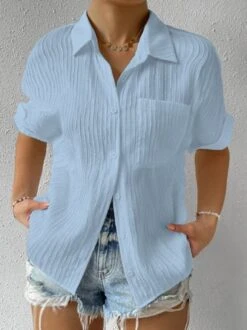 Plus Size Striped Elegant Plain Loose Short Sleeve Blouse -Zolucky Sales Store 989324b36dfde774048777a5ef167008