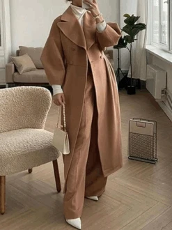 Casual Lapel Collar Plain Woolen Coat -Zolucky Sales Store 98bab1733e73cd605939dfe9ff46a92b