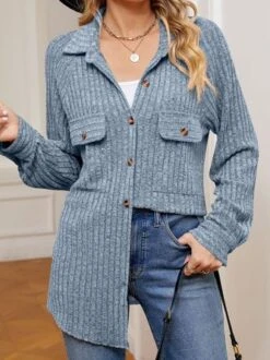 Casual Plain Shawl Collar Loose Jacket