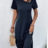 Casual Plain Asymmetrical Jersey Dress With No