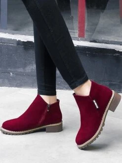 British Style Round Toe Comfortable Zip Low Heel Booties -Zolucky Sales Store 997a257ceea0eead84052ba663fd472f