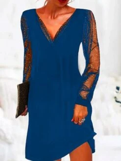 Sexy Plain V Neck Mesh Knitting Dress -Zolucky Sales Store 9a168de39bd9ba655cf66d3c7a8923b2