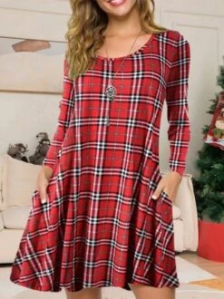 Plaid Crew Neck Dress