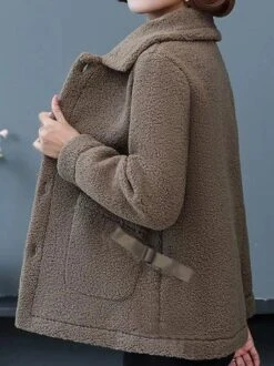 Fluff/Granular Fleece Fabric Plain Casual Teddy Jacket