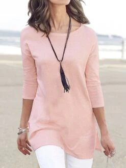 Crew Neck Casual Plain T-Shirt Tunic