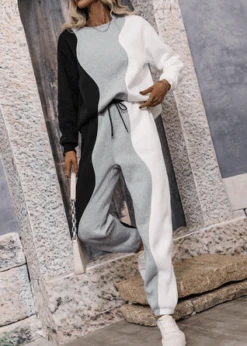 Casual Color Block Two-Piece Set