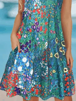 Crew Neck Casual Floral Loose Dress -Zolucky Sales Store 9b83bc53becda815a06493eba660e8ba