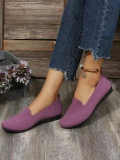 Women Casual Ribbed Fly-knit Fabric Slip On Shoes -Zolucky Sales Store 9c4626e2324113fe037f925ee930ace6