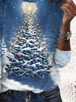 Christmas Tree Printed Casual Loose Long Sleeve H-Line T-Shirt -Zolucky Sales Store 9c731c25dc84c1bb8e41f6c19cb9980f