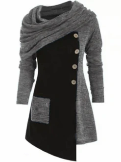 Knitted Cowl Neck Long Sleeve Vintage Knitting Dress -Zolucky Sales Store 9c83803a178c48f3a3f2265ffc738451