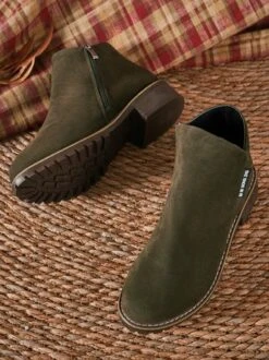 British Style Round Toe Comfortable Zip Low Heel Booties -Zolucky Sales Store 9cc9f8995a745b9790fe7458e44dfa55