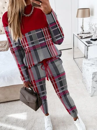 Plaid Loose Casual Crew Neck Two-Piece Set 2 Plaid Loose Casual Crew Neck Two-Piece Set - Image 2