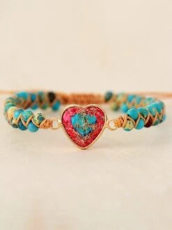 Heart Pattern Valentine's Day Natural Turquoise Beaded Braided Bracelet Boho Ethnic Vintage Jewelry