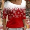 Plus Size Christmas Asymmetrical Loose Casual T-Shirt Xmas T-shirt
