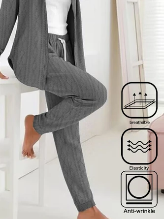 Casual Loose Jacquard Top With Pants Plain Long Sleeve Hoodie Two-Piece Set 3 Casual Loose Jacquard Top With Pants Plain Long Sleeve Hoodie Two-Piece Set - Image 3