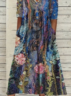 Loose Casual Crew Neck Floral Dress -Zolucky Sales Store 9e1d4585f9cdce6563fd02e77c457c27