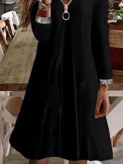 Casual Long Sleeve V Neck Tunic Dress -Zolucky Sales Store 9e425ffd3342c80c1d0d2442373d74e0