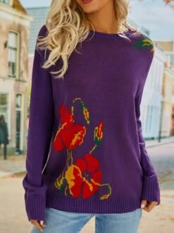 Floral Long Sleeve Sweater -Zolucky Sales Store 9e67afd2148d7471f8e7bf1dee4f7bf4