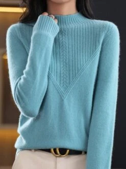 Casual Plain Half Turtleneck Yarn/Wool Yarn Sweater -Zolucky Sales Store 9e7ec0423fa9ad47086fb757b616a8ca