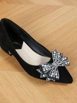 Elegant Imitation Pearl Rhinestone Bowknot Low Heel Shallow Shoes -Zolucky Sales Store 9e963227a5ff746571553e88d0045212