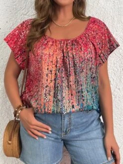Plus Size Casual Ombre Loose Crew Neck Shirt -Zolucky Sales Store 9eb1cc7987894f8a50413513e4c1d460